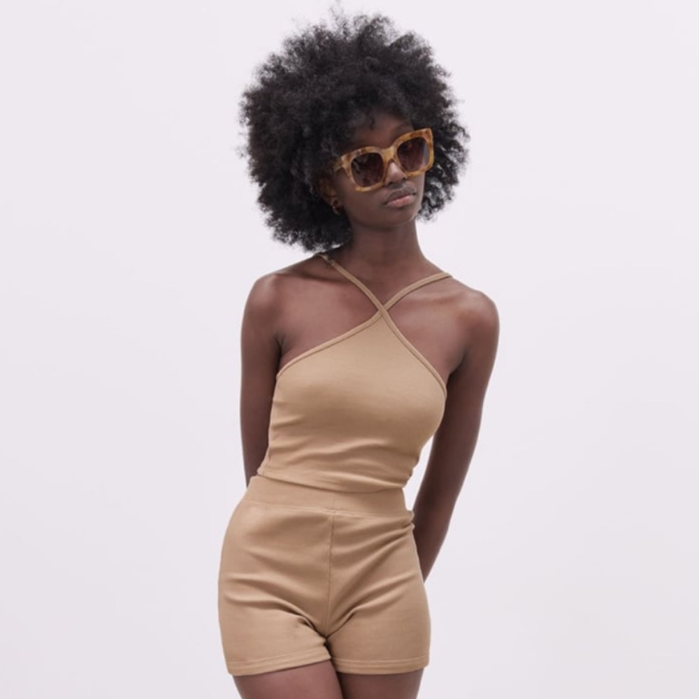 Zara Ribbed Crop Top Tan